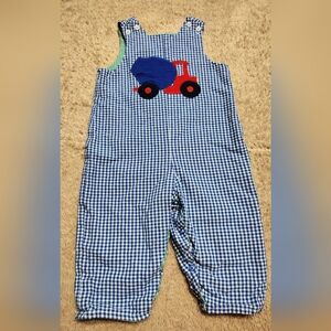 Bailey Boys Cement Mixer Blue Gingham Sleeveless Romper Outfit Size 18 Month